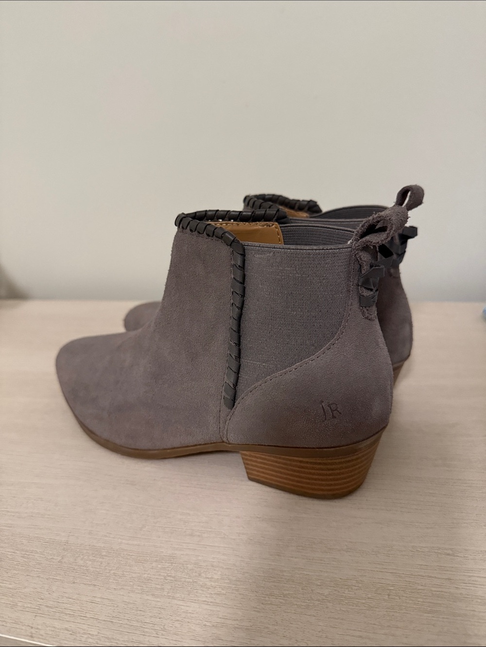 Jack Rogers Gray Suede Braided-Trim Ankle Booties